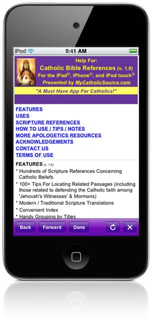 Catholic Bible References App (sample screen)