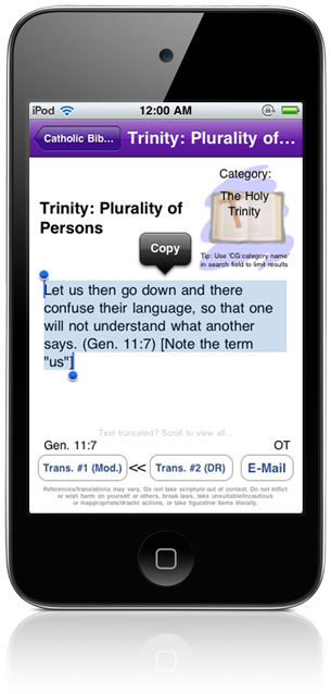 Catholic Bible References App (sample screen)