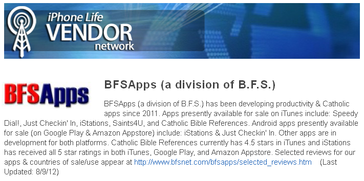 iPhone Life Magazine: Vendor Listing For BFSApps