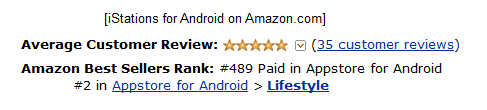 iStations for Android on Amazon.com: Ranked #2 in Lifestyle (Best Sellers Rank / Appstore for Android)