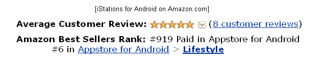iStations for Android on Amazon.com: Ranked #6 in Lifestyle (Best Sellers Rank / Appstore for Android)