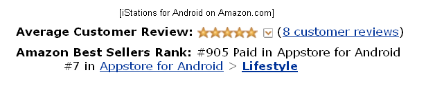 iStations for Android on Amazon.com: Ranked #7 in Lifestyle (Best Sellers Rank / Appstore for Android)