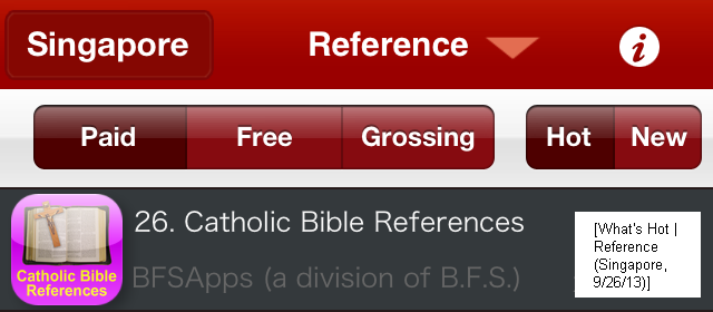 Catholic Bible References: What's Hot (Reference Apps / Singapore)