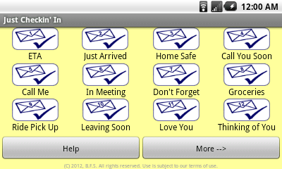 Just Checkin' In App (sample screen)