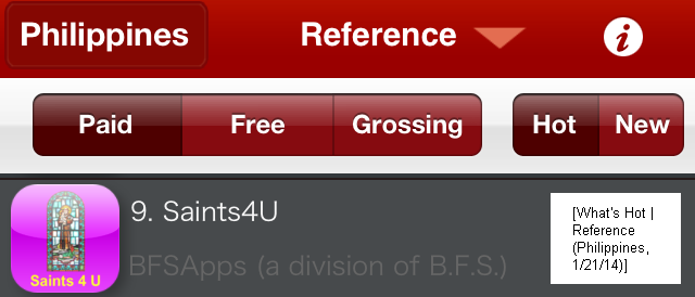Saints4U: What's Hot (Reference Apps / Philippines)