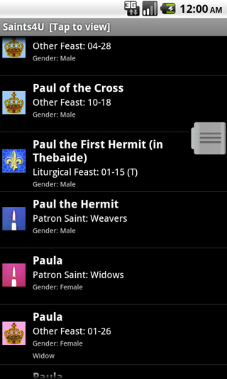 Saints4U App (sample screen)