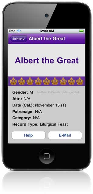 Saints4U App (sample screen)