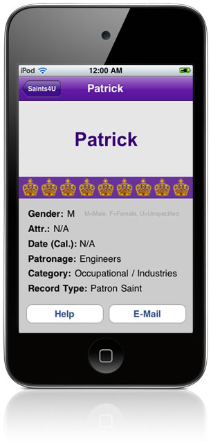 Saints4U App (sample screen)