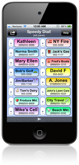 Speedy Dial! App (sample screen)