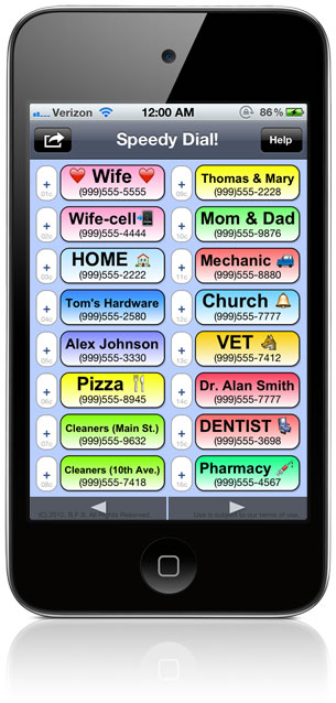 Speedy Dial! App (sample screen)