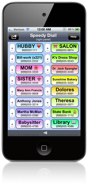 Speedy Dial! App (sample screen)