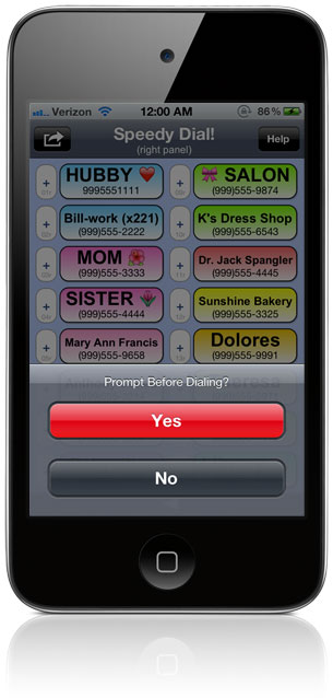 Speedy Dial! App (sample screen)