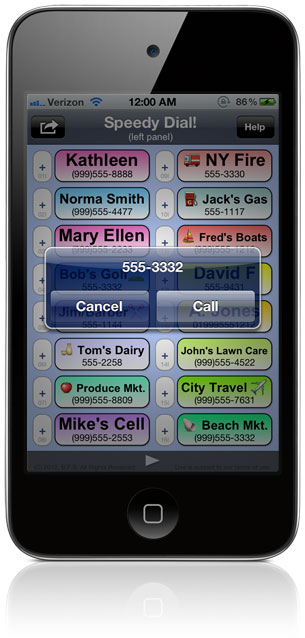 Speedy Dial! App (sample screen)