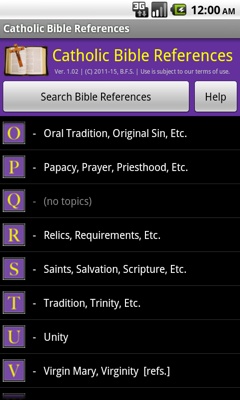 Catholic Bible References App (sample screen)