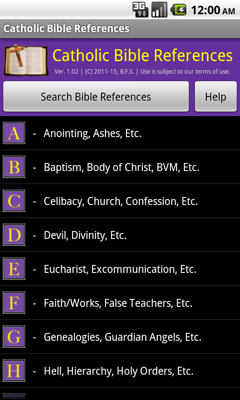 Catholic Bible References App (sample screen)