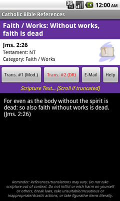 Catholic Bible References App (sample screen)