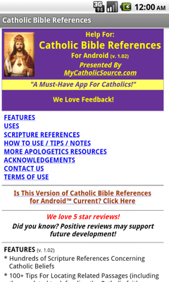 Catholic Bible References App (sample screen)