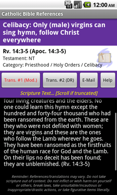 Catholic Bible References App (sample screen)