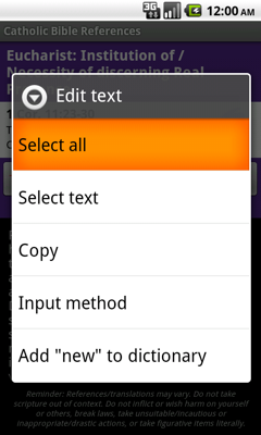 Catholic Bible References App (sample screen)